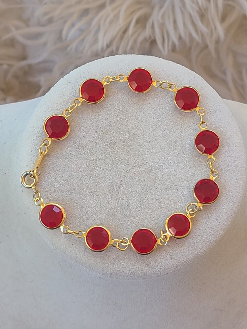 Swarovski Gold-Tone Bezel Bracelet with Red Crystals - Good Vintage Condition